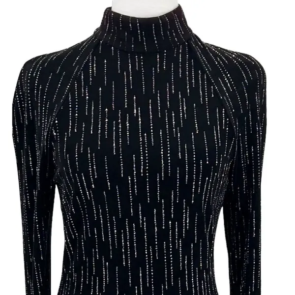 Roberta High Neck Long Sleeve Long Embellishments Black Gown Dress Size Medium - Image 3
