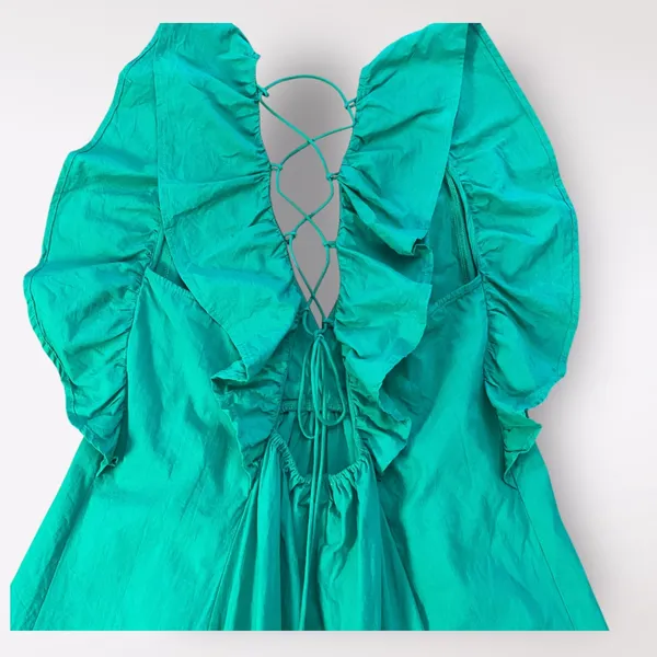 Umgee‎ Kelly Green Tiered Ruffled Corset Back Mini Dress Preppy Casual Size L - Image 6