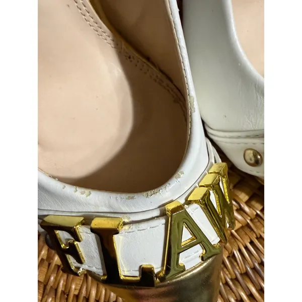 Liliana White Gold Flawless Flawless Lettering Pointed Toe Stiletto Pumps Heels - Image 7