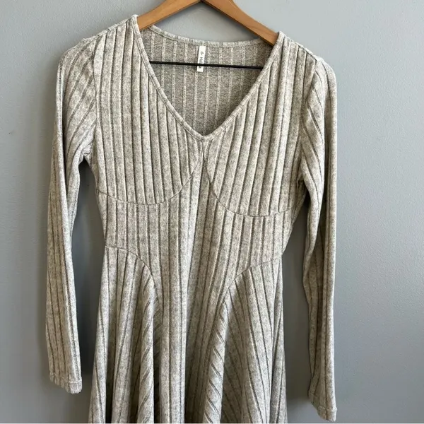 HALARA Ribbed Knit V Neck Long Sleeve Flare Mini Casual Dress NWT Size Small - Image 7
