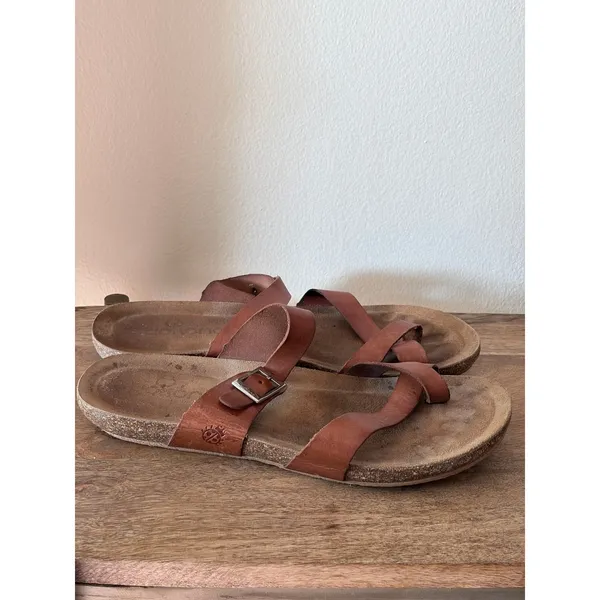 Yokono Tan Leather Toe‎ Loop Cork Slide Sandals Spain EU 40 US 9 - Image 9