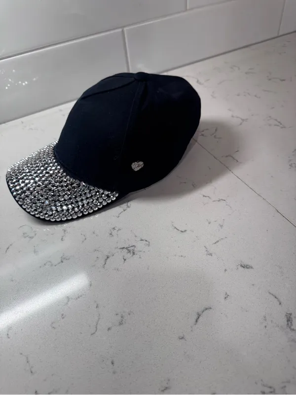 Juicy Couture Black Baseball Cap Hat Rhinestone Studded Brim - Image 2