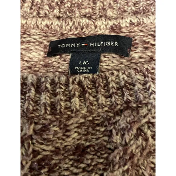 Tommy Hilfiger Women's Round Neck Sweater Wine White Cable Knit Size Large - Image 6