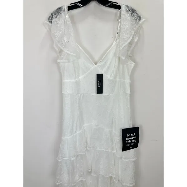 Lulus Graceful Darling White Lace Flutter Sleeve Tiered Midi Dress XL NWT - Image 6