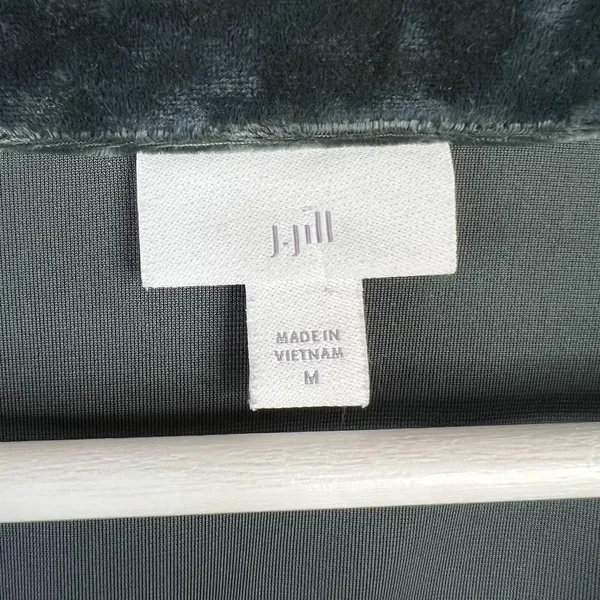 J. Jill Sz M Crushed Velvet Blouse V-Neck Shirred Back Long Sleeve Green Holiday - Image 4
