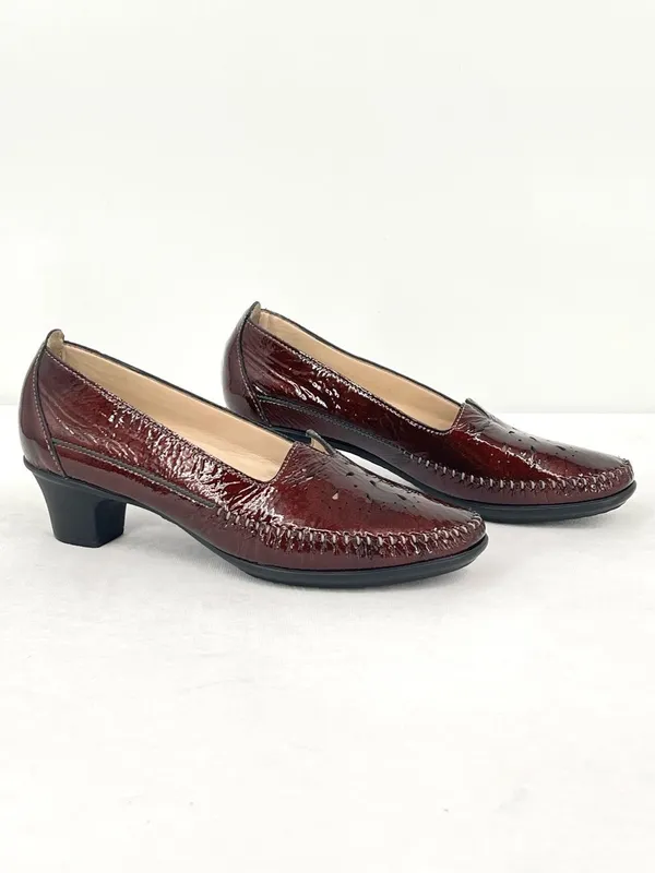 SAS Sonyo Bordo Burgundy Red Patent Leather Slip On Comfort Heels Pumps Women 8M - Image 8