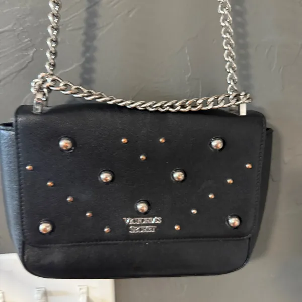 Victorias Secret‎ Black Studded Faux Leather Crossbody Chain Shoulder Bag Going - Image 2