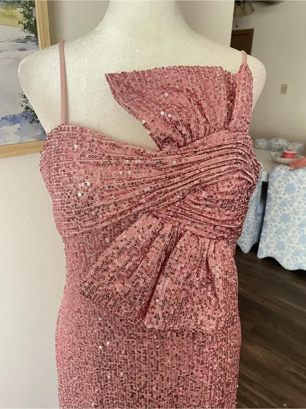 IEENA for Mac Duggal Sequined Twist Front Bow Column Gown Dress Pink Rose US 8 - Image 8