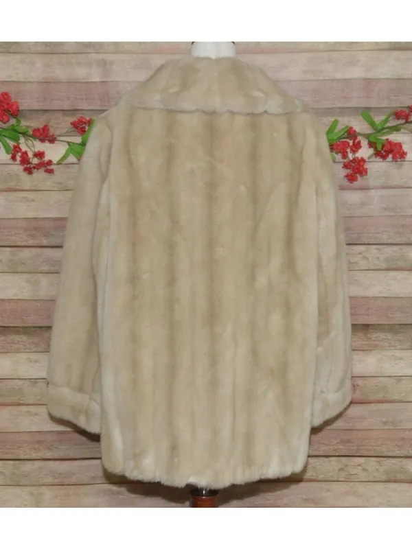 Vintage Dubrowsky & Joseph Faux Fur Coat Size 14 Cream Beige Plush Mod Jacket - Image 9
