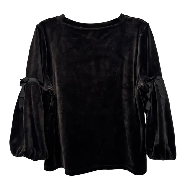 Karl Lagerfeld Paris Black Velvet Bow Sleeve Top XL L8WH9846‎ - Image 8