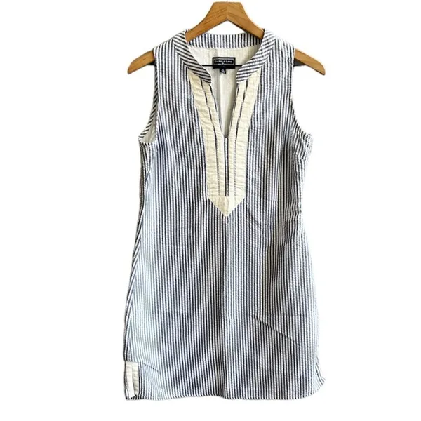 DUFFIELD LANE Grand Dress in Blue Seersucker Size Small - Image 2