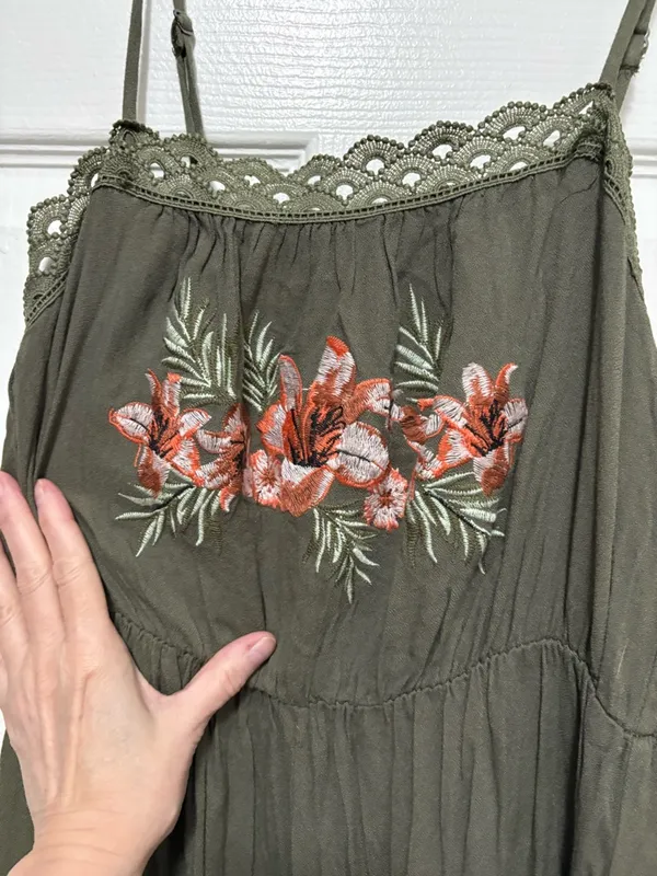 Xhilaration Olive Green Embroidered Floral Women's Maxi Dress - Image 4