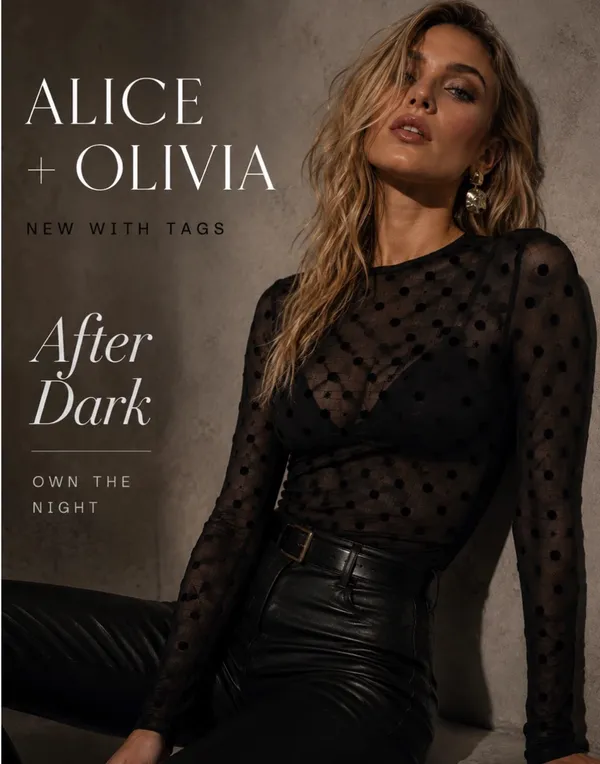 Alice + Olivia NWT Black Flocked Polka Dot Semi Sheer Mesh Long Sleeve Top M - Image 2