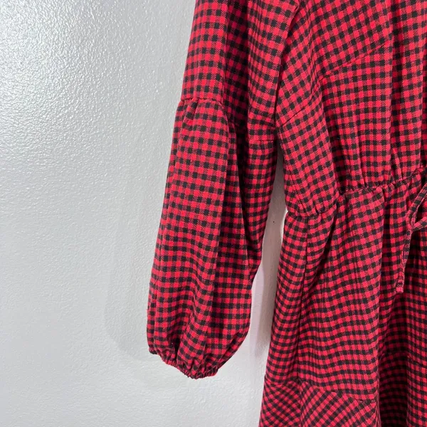 BloomChic Red Gingham Plaid Button Front Mini‎ Dress Women 12/UK 16 Peplum Waist - Image 6
