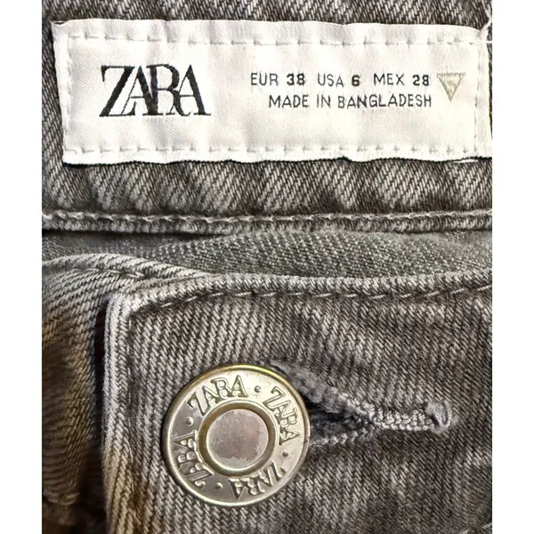 Zara‎ Barrel Jeans Women Size 6 Grey Wide Leg High Rise Faded Denim Pants - Image 4