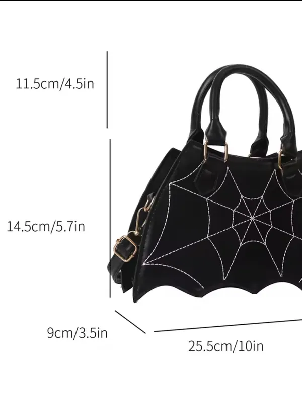 Black Spiderweb Stitch Bat-Shaped Handbag - Women Bags - Image 5