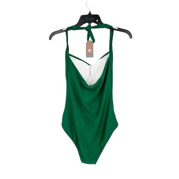 Smismivo Tummy Control Halter One Piece Swimsuit Ruched Pin Up Vintage Emerald M - Image 3