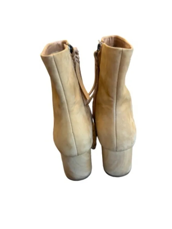 Toms Tan Suede Ankle Boots Wood Block Heel Booties Comfortable Size 9.5 Women's - Image 4