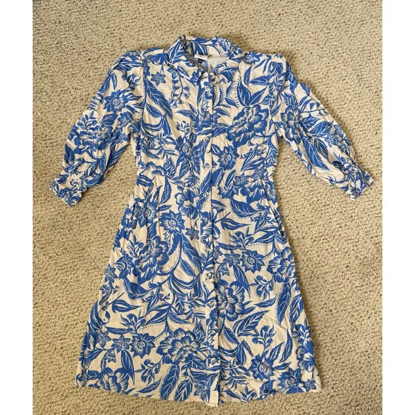 Cabi Athena Dress Blue Floral Coastal‎ Grandmillennial Topper Shirtdress XS - Image 3