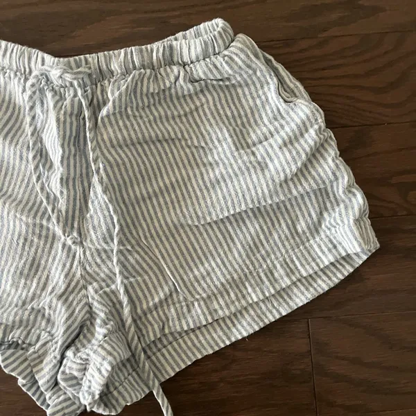 Striped White and Blue Tie Women's Shorts - Image 3