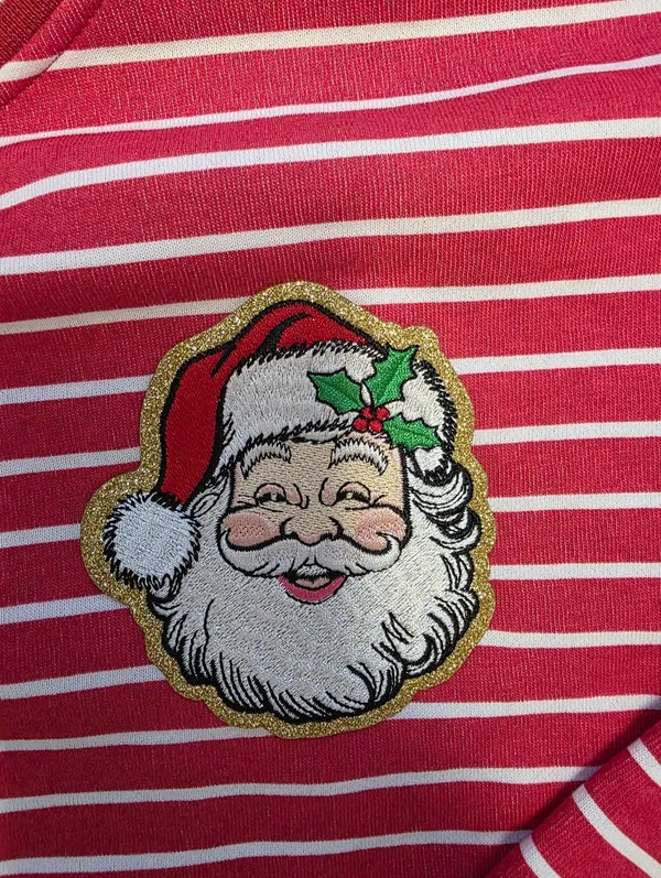 Simply Southern Santa Crew Varsity Sweatshirt Red Striped Santa Baby Size Medium - Image 5