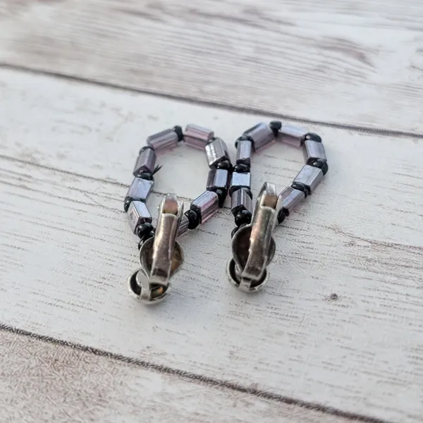 Vintage Clip On Earrings Mauve and Black Dangle - Image 4