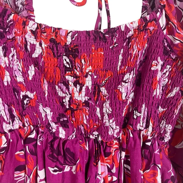 Alexandra Farmer for Anthropologie Smocked Pink Floral Mini Dress Small Petite - Image 6