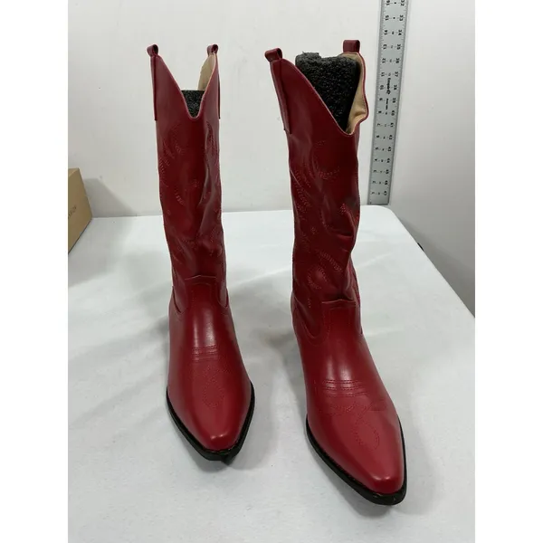 Womans New In Box Idifu Midcalf Western Cowgirl Boots Size 7.5 Red Block heel - Image 3