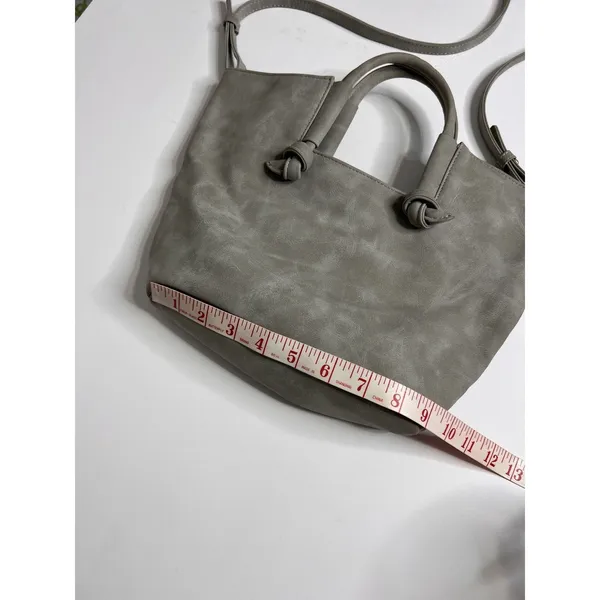 Anthropologie Crossbody Tote Bag Grey Gingham Lining Adjustable Strap Handbag - Image 6