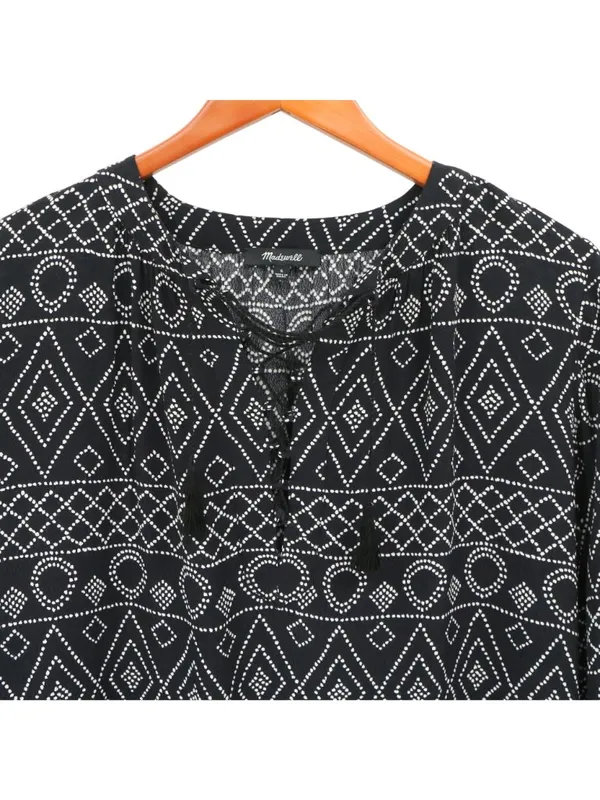 Madewell Lace Up Peasant Caravan Print Black Tassel Tie Top S - Image 4