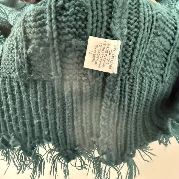 Entro Womens M Green Cable Knit V Neck Distressed Fringe‎ Sweater Boho Western - Image 7