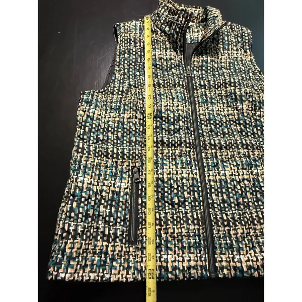 Christopher & Banks Womens‎ Teal Tan Geometric Quilted Puffer Vest Large - Image 2