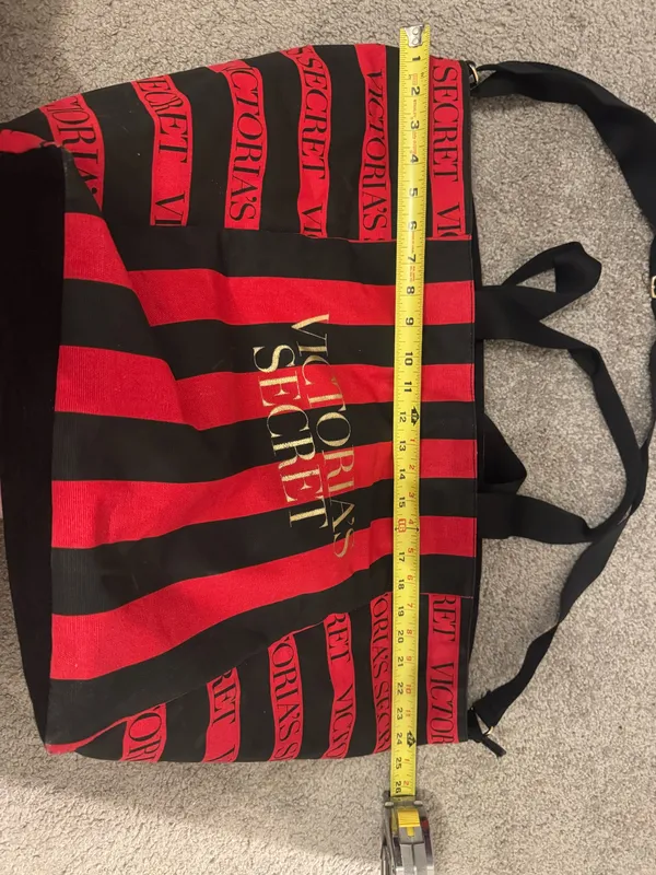 Victorias Secret The Perfect Red Weekender Tote Beach Bag Zipper Black Striped - Image 4