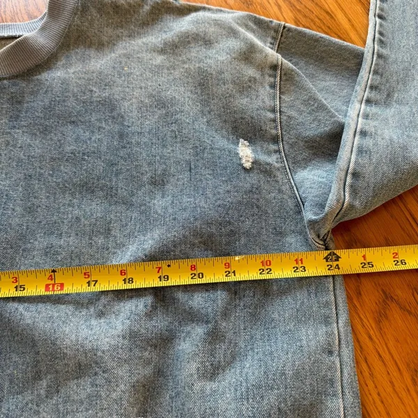 FATE‎ Distressed Denim Sweatshirt, Size large Blue - Image 6