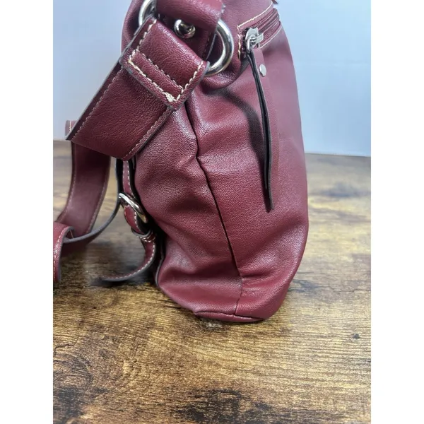 Franco Sarto Burgundy Shoulder Bag Faux Leather Zip Purse Adjustable Strap - Image 5