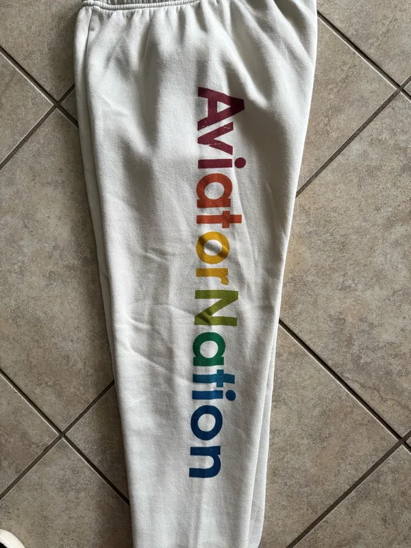 Aviator Nation Cream Joggers with Rainbow Side Logo - Image 6