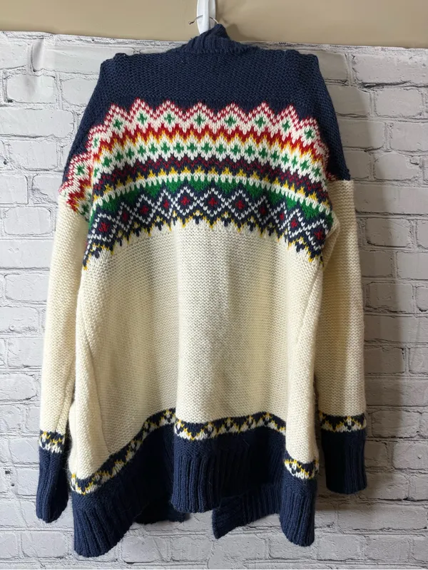 American Eagle Navy & Cream Fair Isle Shawl Collar Women’s Sweater Cardigan med - Image 10