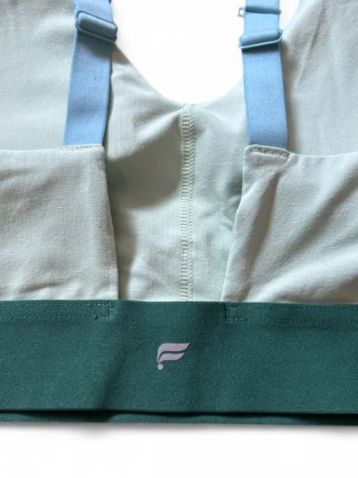 Fabletics All Day Everyday Sports Bra Womens Mint & Dark Green V-Neck Sports Bra - Image 6