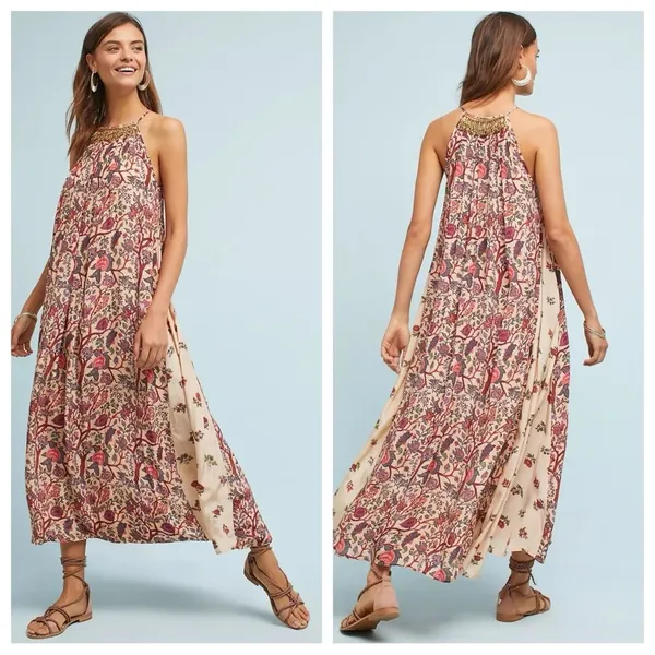 NWT Anthropologie Nikasha Beaded Bohemian Halter Maxi Dress XS - Image 2