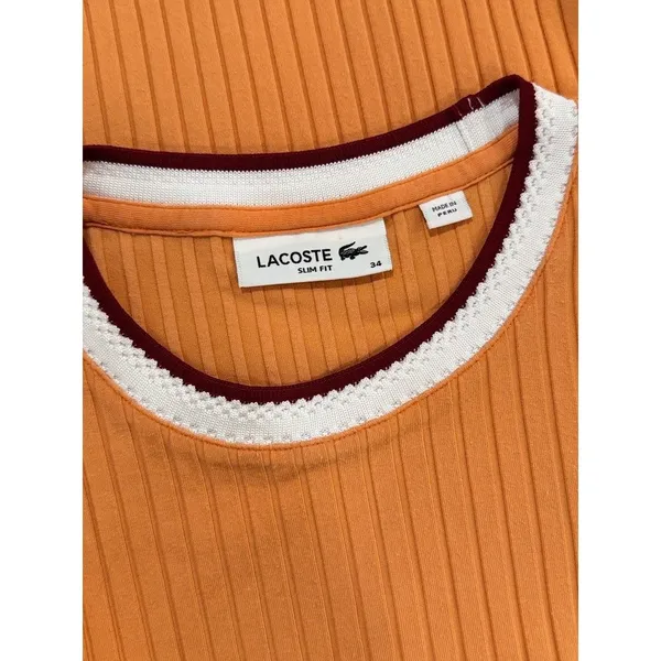 Lacoste Womens Shirt Orange Crew Neck Fantasy Knit Ribbed Slim Fit 34 US Small - Image 4