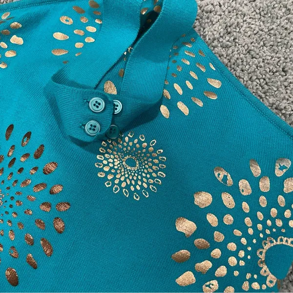 Y2K Halter Top Sz Medium Turquoise Metallic Printed Top - Image 6