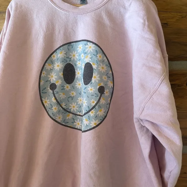 Smiley Face Floral Graphic Sweatshirt Size 2X - Image 2
