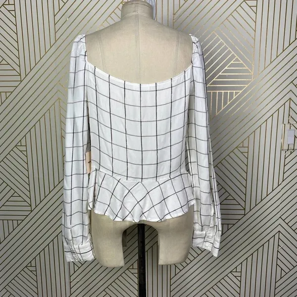 Superdown‎ Marrie Flannel Puff Sleeve Top White & Pink Size US Large - Image 9