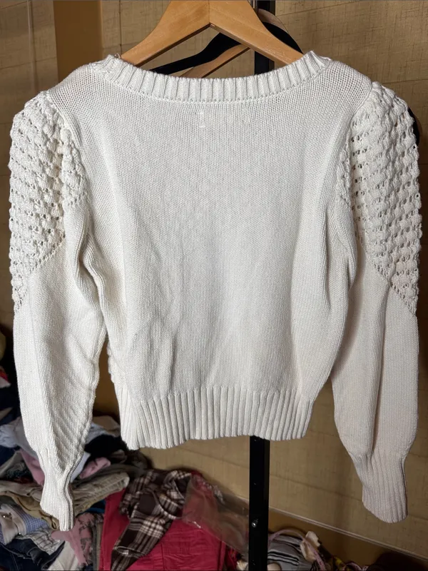 Lucky Brand Ivory Textured Open Knit Dot Sweater Size Small - Image 13