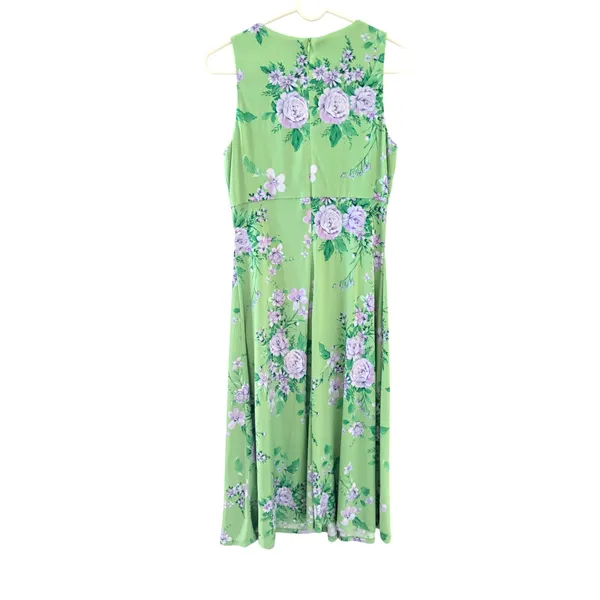 London Times Green Purple Floral Keyhole Midi Dress Womens 6 Sleeveless Sundress - Image 2