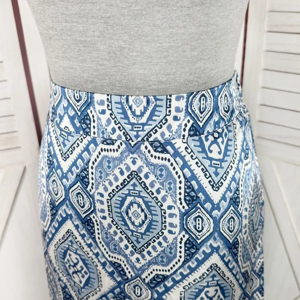 Metrowear Satin Mosaic Print Midi Skirt Blue White‎ Medium - Image 5