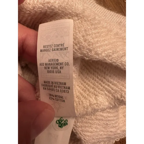 Offline By Aerie Sweatshirt Ruched Front Long Sleeve Vneck Thumbholes Beige XL - Image 8