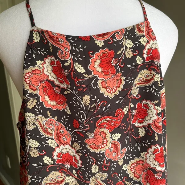 Floral Paisley Print Cami Top Button Down Sleeveless Peplum Tank Blouse Large - Image 7