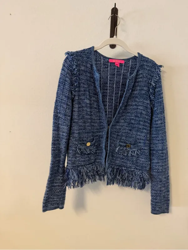 Lilly Pulitzer Simora Fringe Tweed Cardigan - Blue - Image 7
