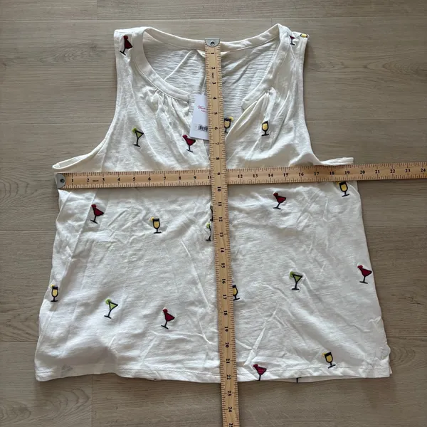 Lucky Brand NWT Women's Embroidered Martini Glass Off-White Tank Top Size L - Image 9